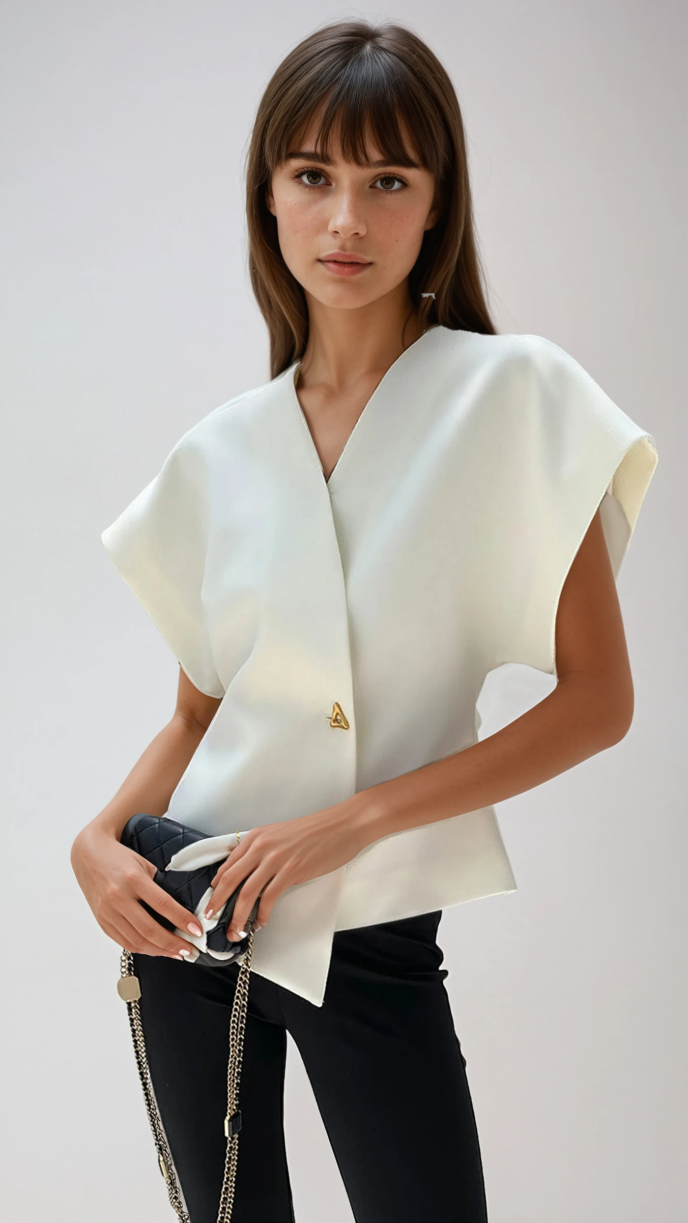 Sorenna - ELEGANT V-NECK BLOUSE WITH BUTTON DETAIL
