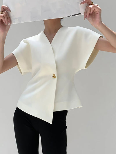 Sorenna - ELEGANT V-NECK BLOUSE WITH BUTTON DETAIL