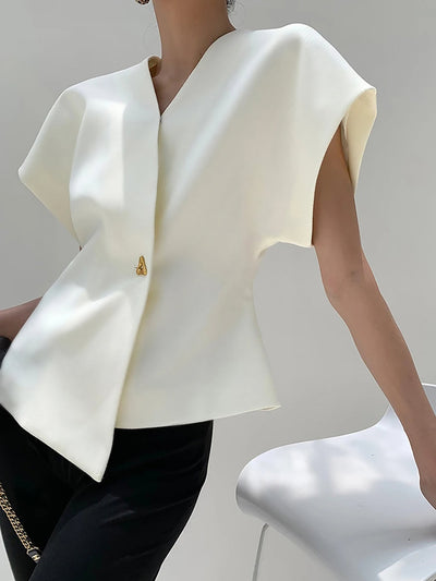 Sorenna - ELEGANT V-NECK BLOUSE WITH BUTTON DETAIL