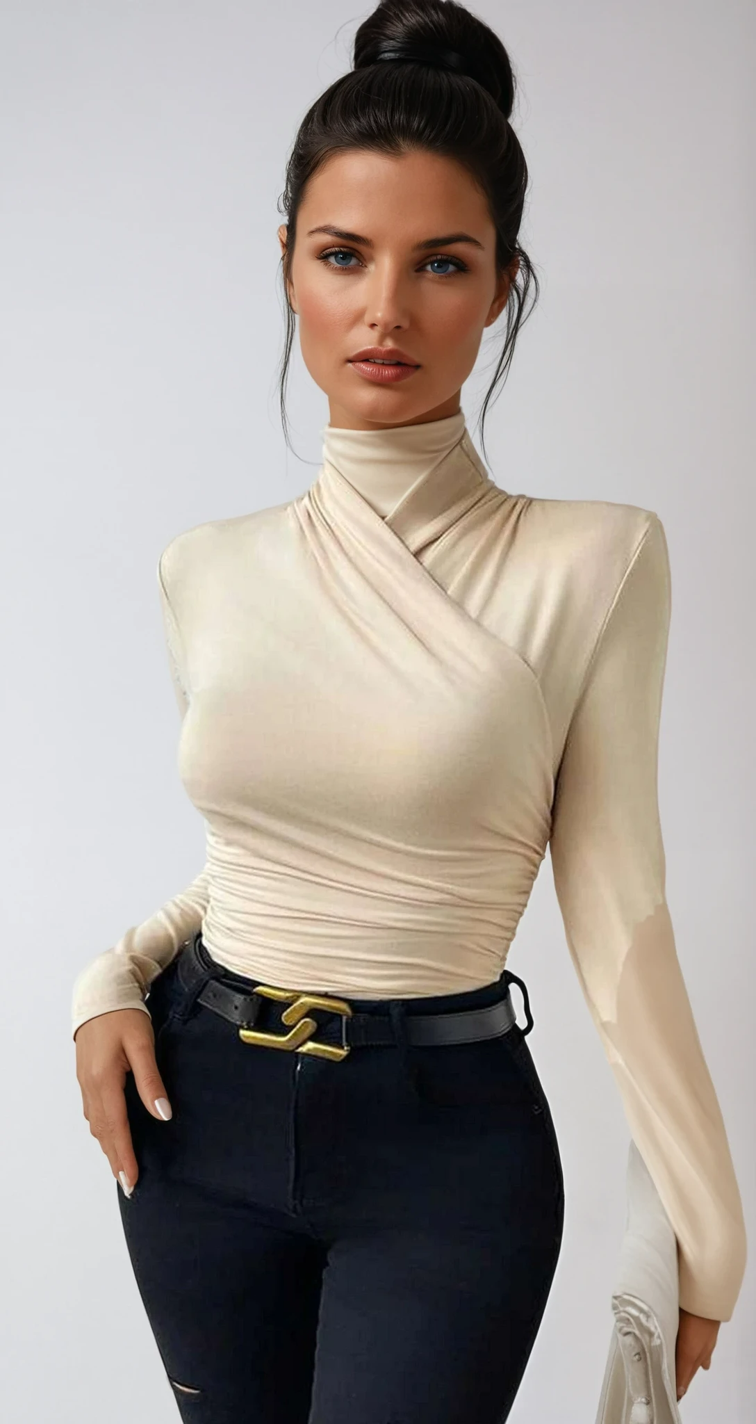 Kennedy - ELEGANT DRAPED LONG SLEEVE TOP WITH CROSSOVER DESIGN