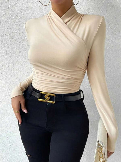 Kennedy - ELEGANT DRAPED LONG SLEEVE TOP WITH CROSSOVER DESIGN