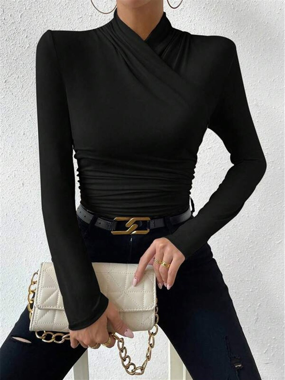 Kennedy - ELEGANT DRAPED LONG SLEEVE TOP WITH CROSSOVER DESIGN