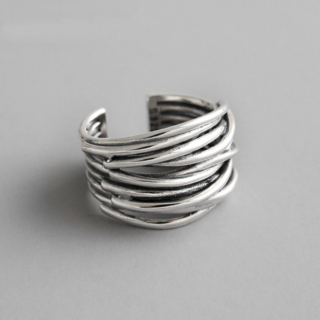 Adjustable multi-layer silver ring