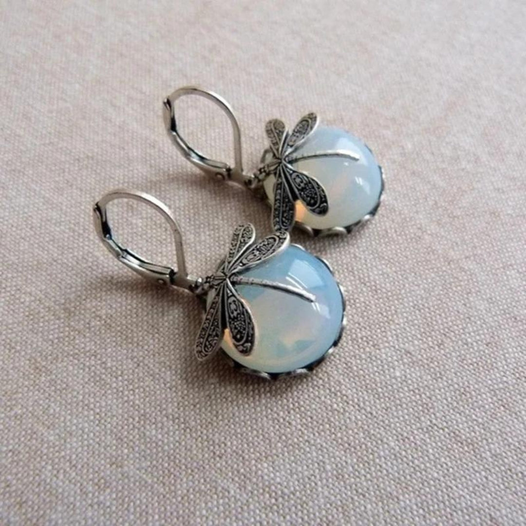 Dragonfly Earrings in 925 Silver with White Crystal