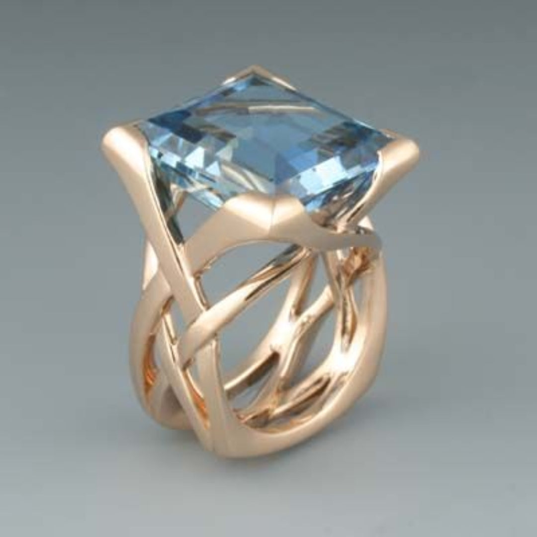 Rose Gold Ring with Blue Zirconium Vintage