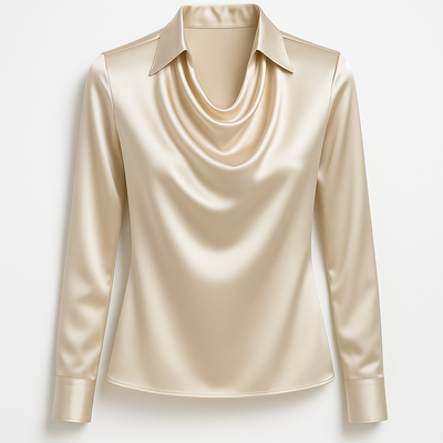 Noelle™ - SHINY BLOUSE WITH PLEATED NECK
