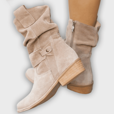 Thora - Faux Suede Flock Mid-Calf Knight Boots
