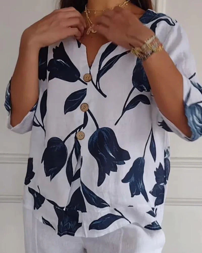 Eliana - Casual Flower Print Shirt