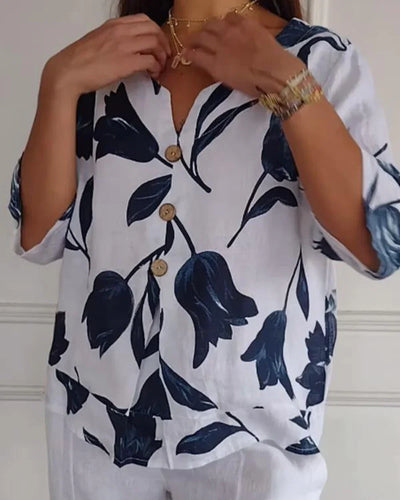 Eliana - Casual Flower Print Shirt