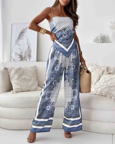 Alya - Elegant two-piece suit with vest and printed pants with laces