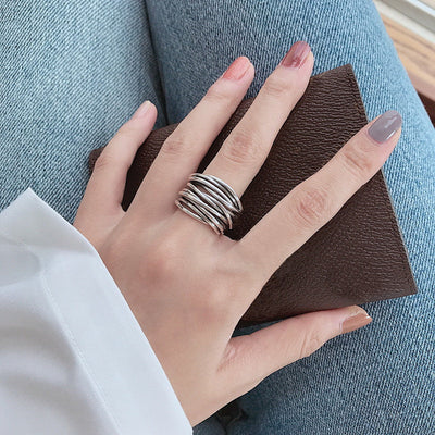 Adjustable multi-layer silver ring