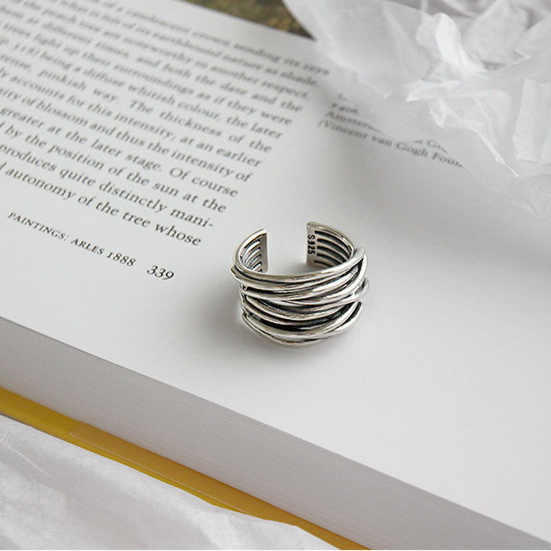 Adjustable multi-layer silver ring