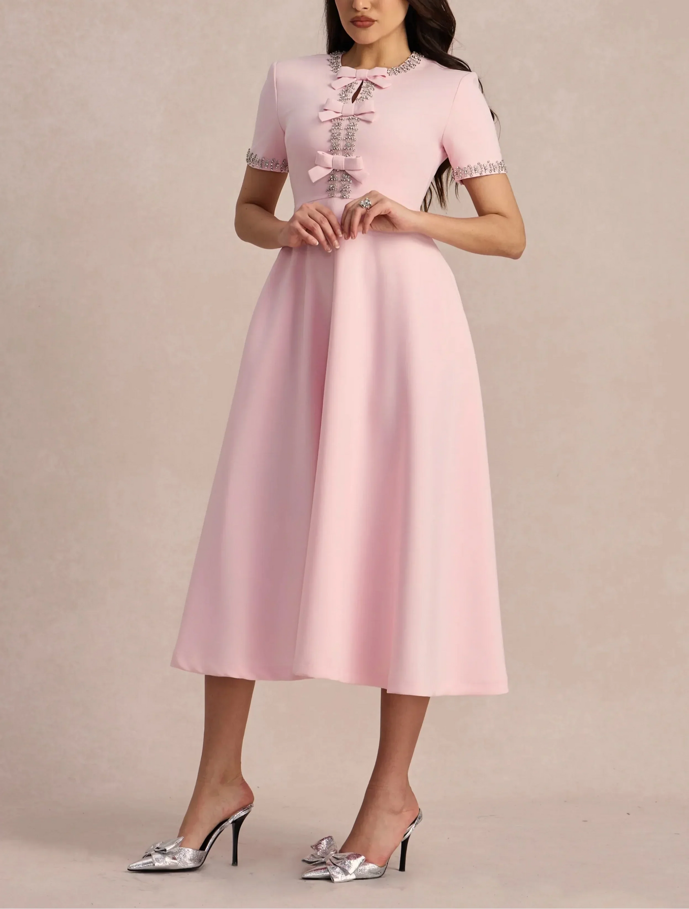 Raffaella™ - Flared Dress with Bows and Beads