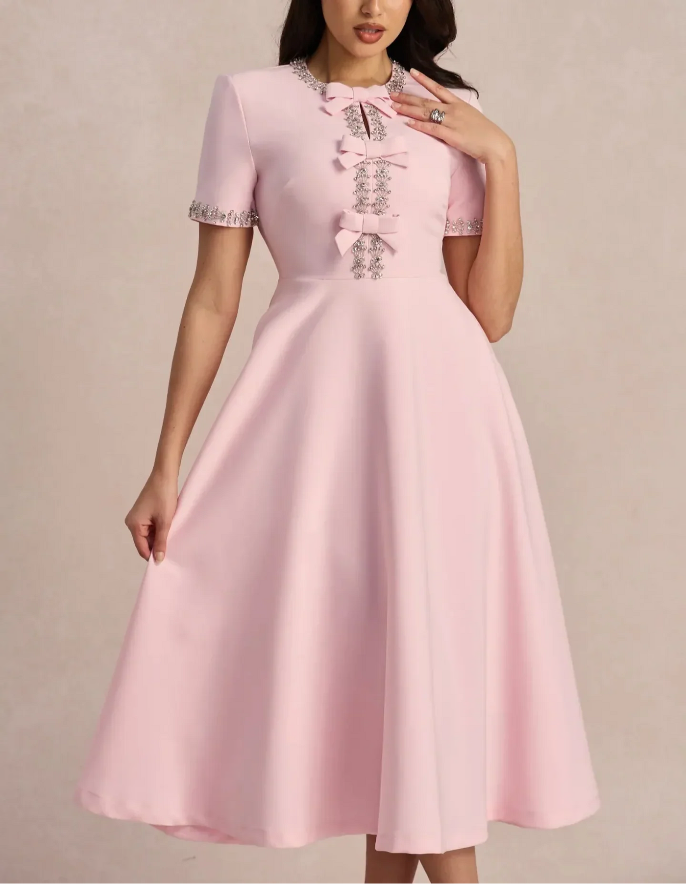 Raffaella™ - Flared Dress with Bows and Beads