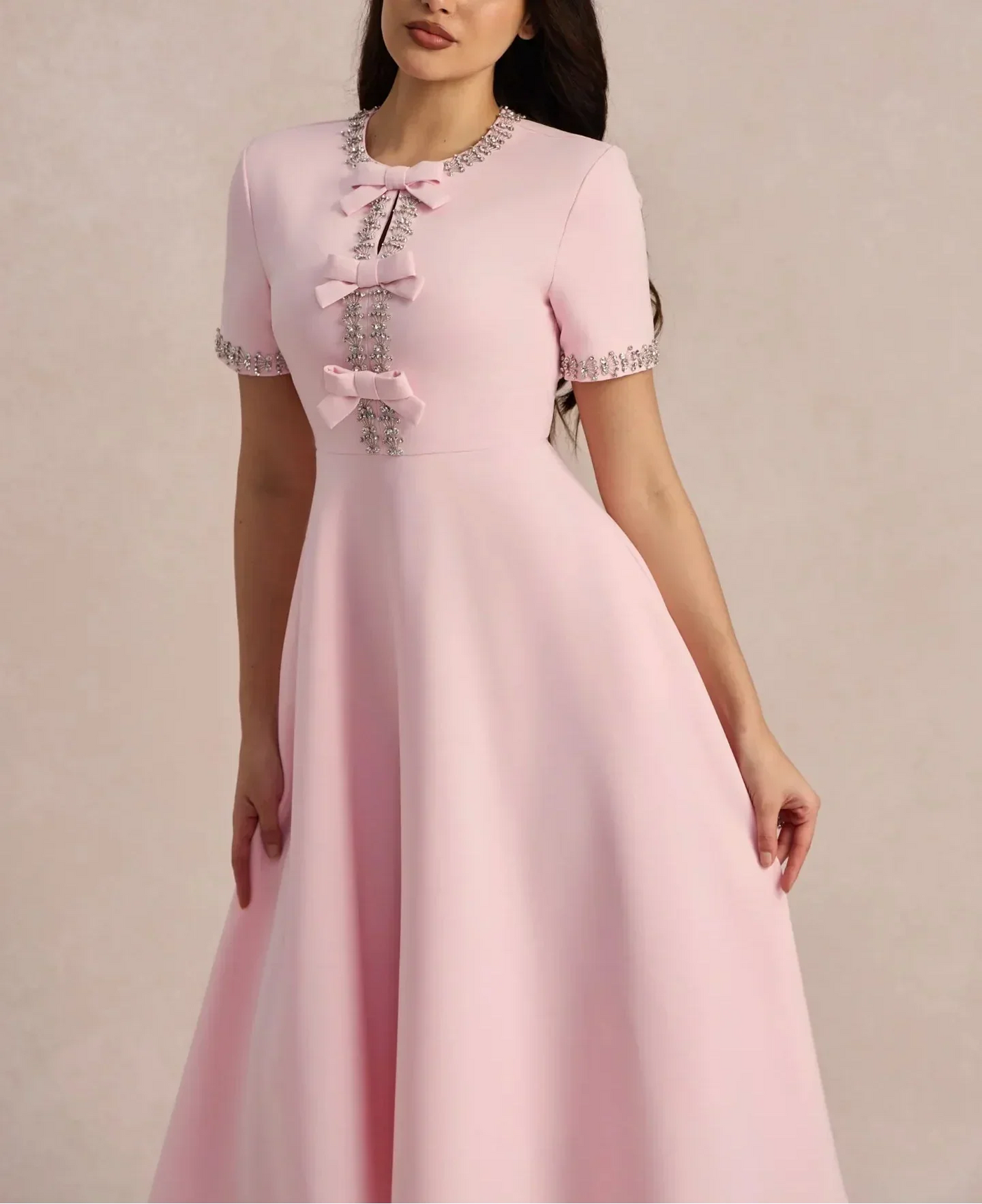 Raffaella™ - Flared Dress with Bows and Beads