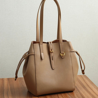 Genuine Leather Vintage Lock Buckle Tote Bag