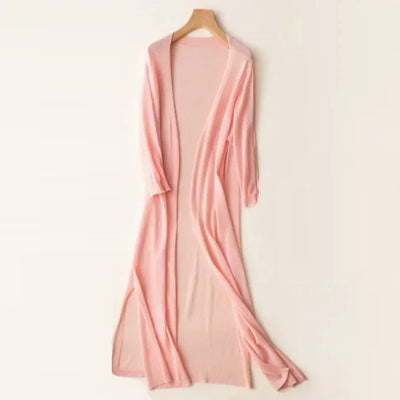 Women’s Long Cardigan – Lightweight Knit – Open Front – 3/4 Sleeve – Layering Essential