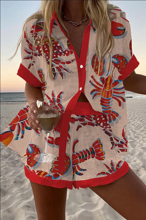 Daphira™ - Short linen suit with lobster print