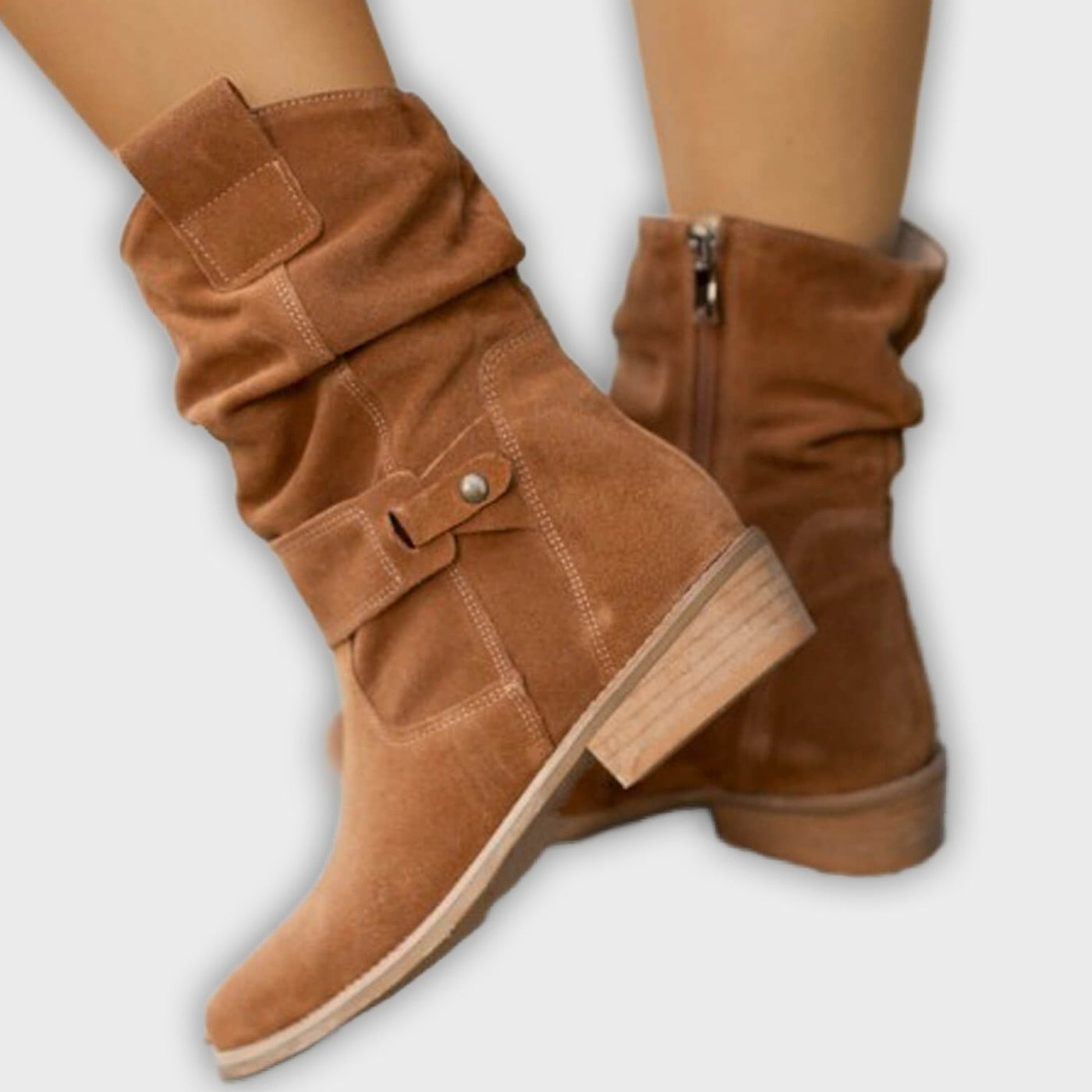 Thora - Faux Suede Flock Mid-Calf Knight Boots