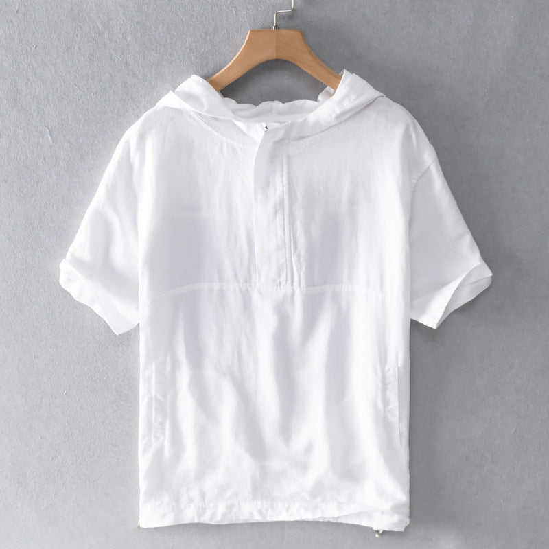 LINEN HOODED SHIRT