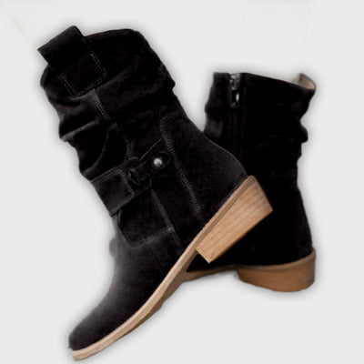 Thora - Faux Suede Flock Mid-Calf Knight Boots