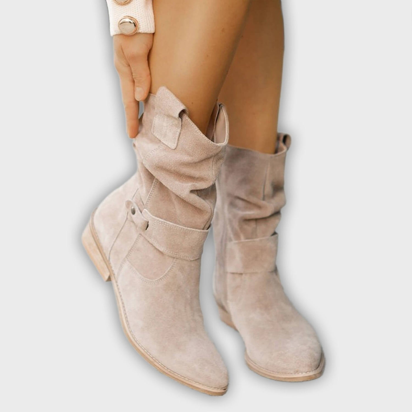 Thora - Faux Suede Flock Mid-Calf Knight Boots