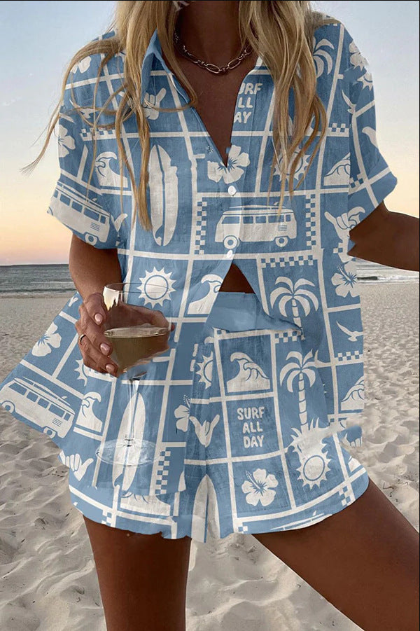 Trenara™ - Short linen suit with Caravan print