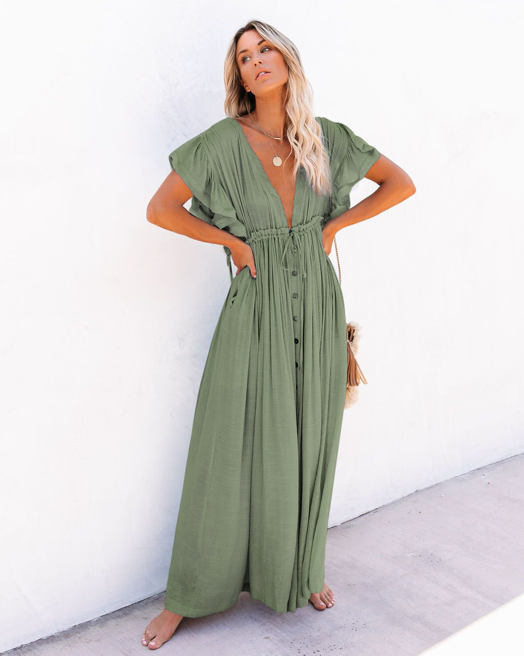 Audrey - Boho V-Neck Kimono Beach Cover-Up Dress