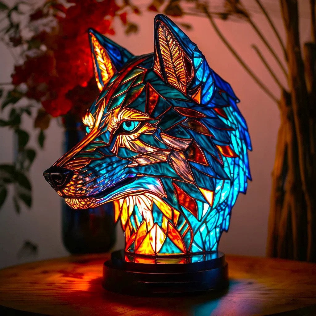 Blaze - Magisk wolf lamp in colored glass
