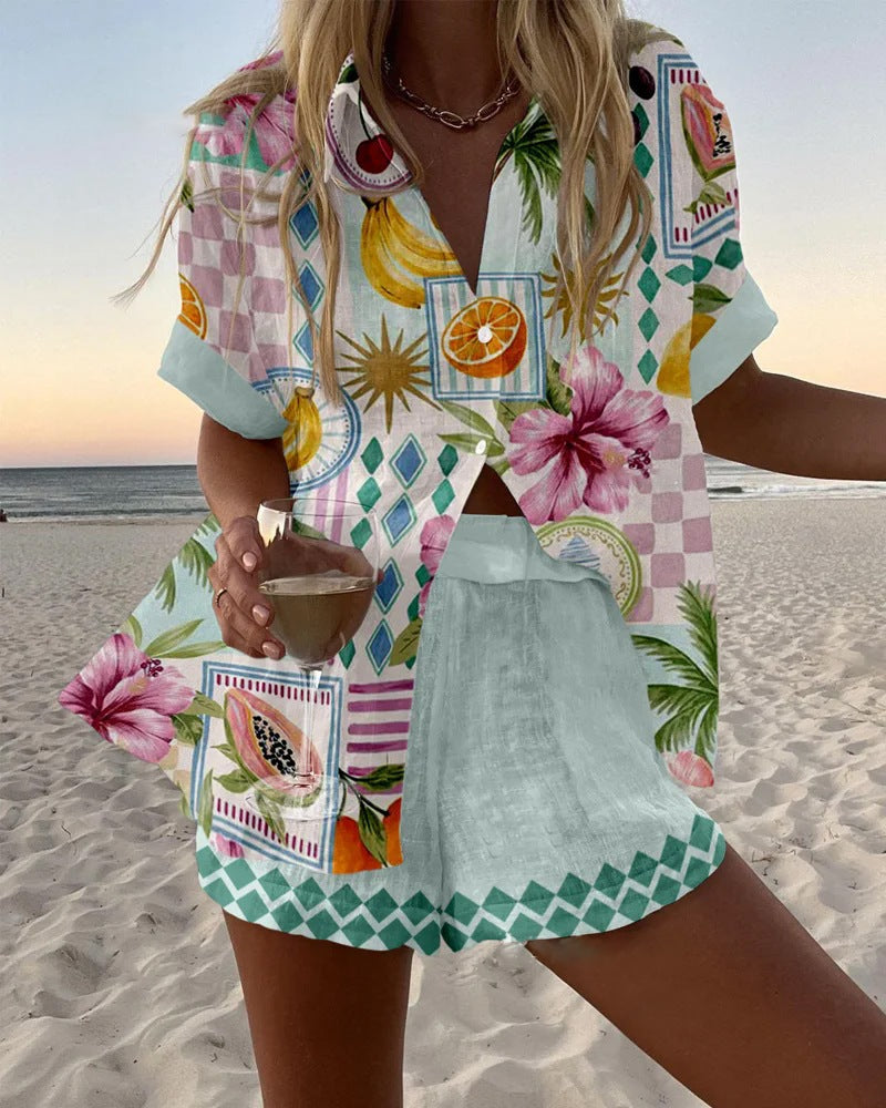 Maevin™ - Short linen suit with fruit print