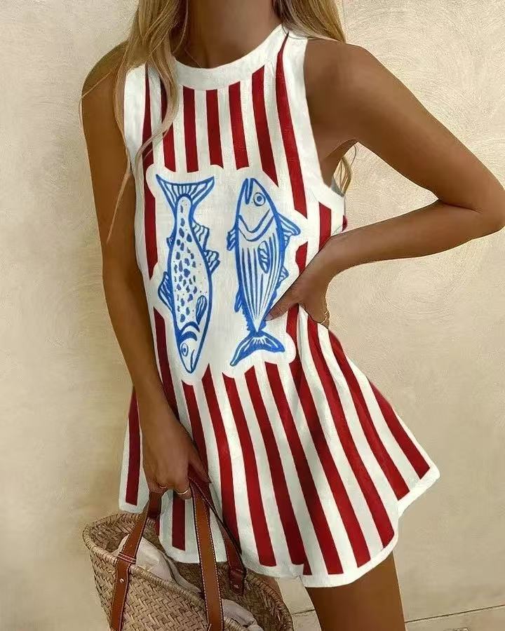 Delara™ - Fish Print Mini Dress