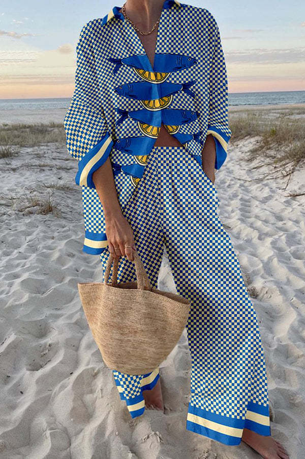 Trivela™ - Sardine and lemon print linen set