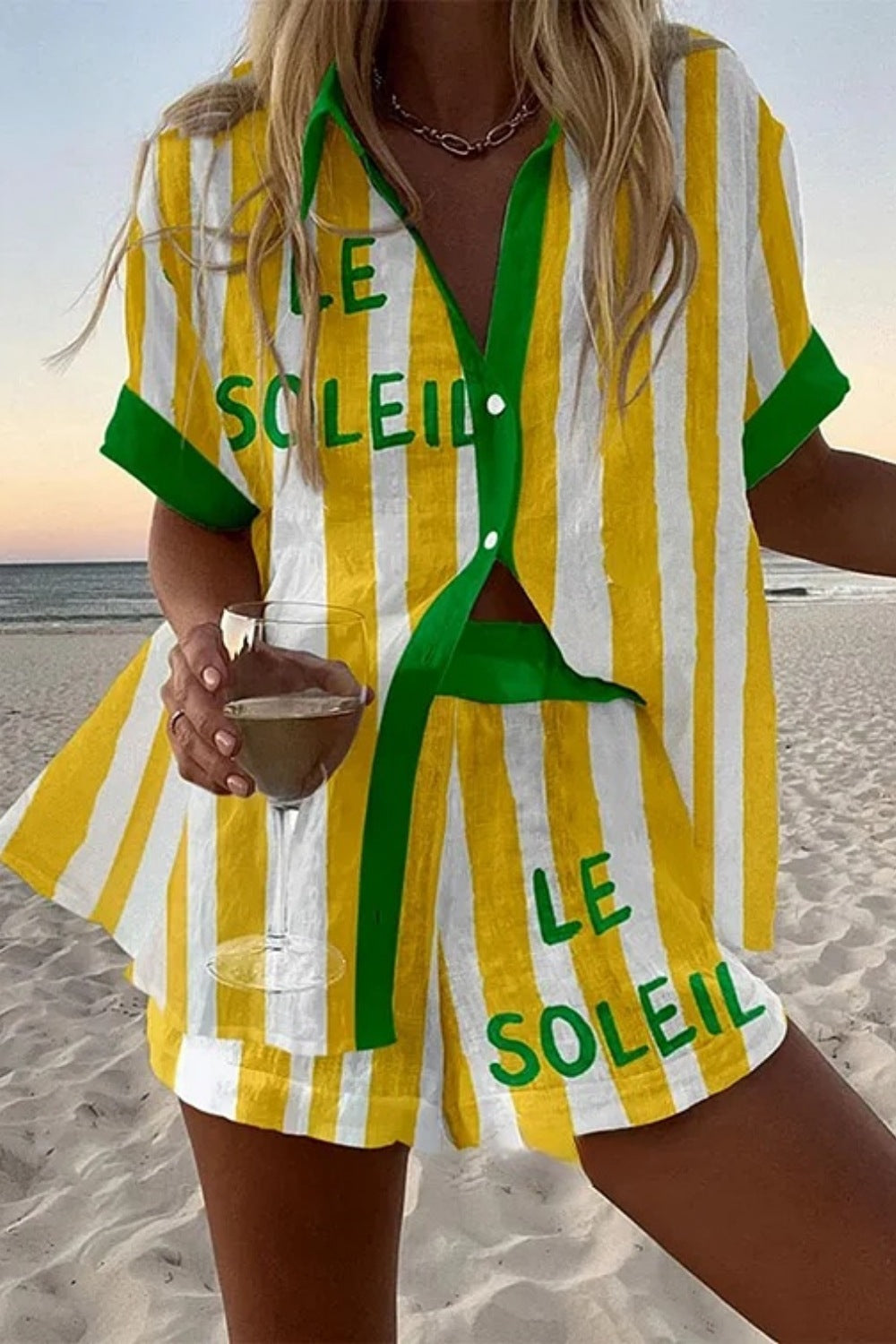 Halora™ - Yellow striped linen short suit