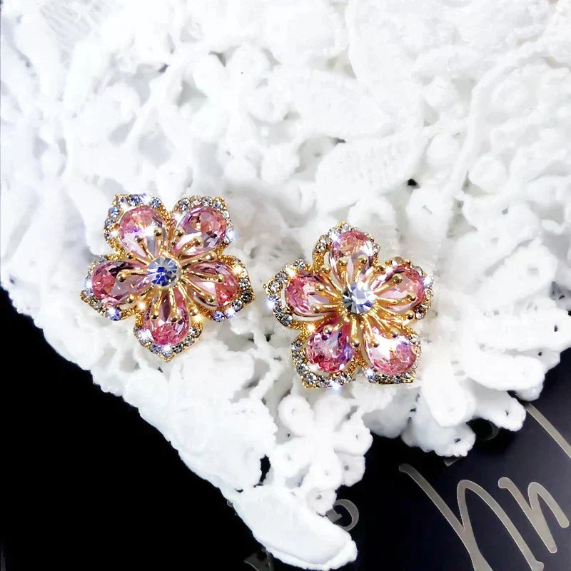 Silver earrings with multicolored zirconia