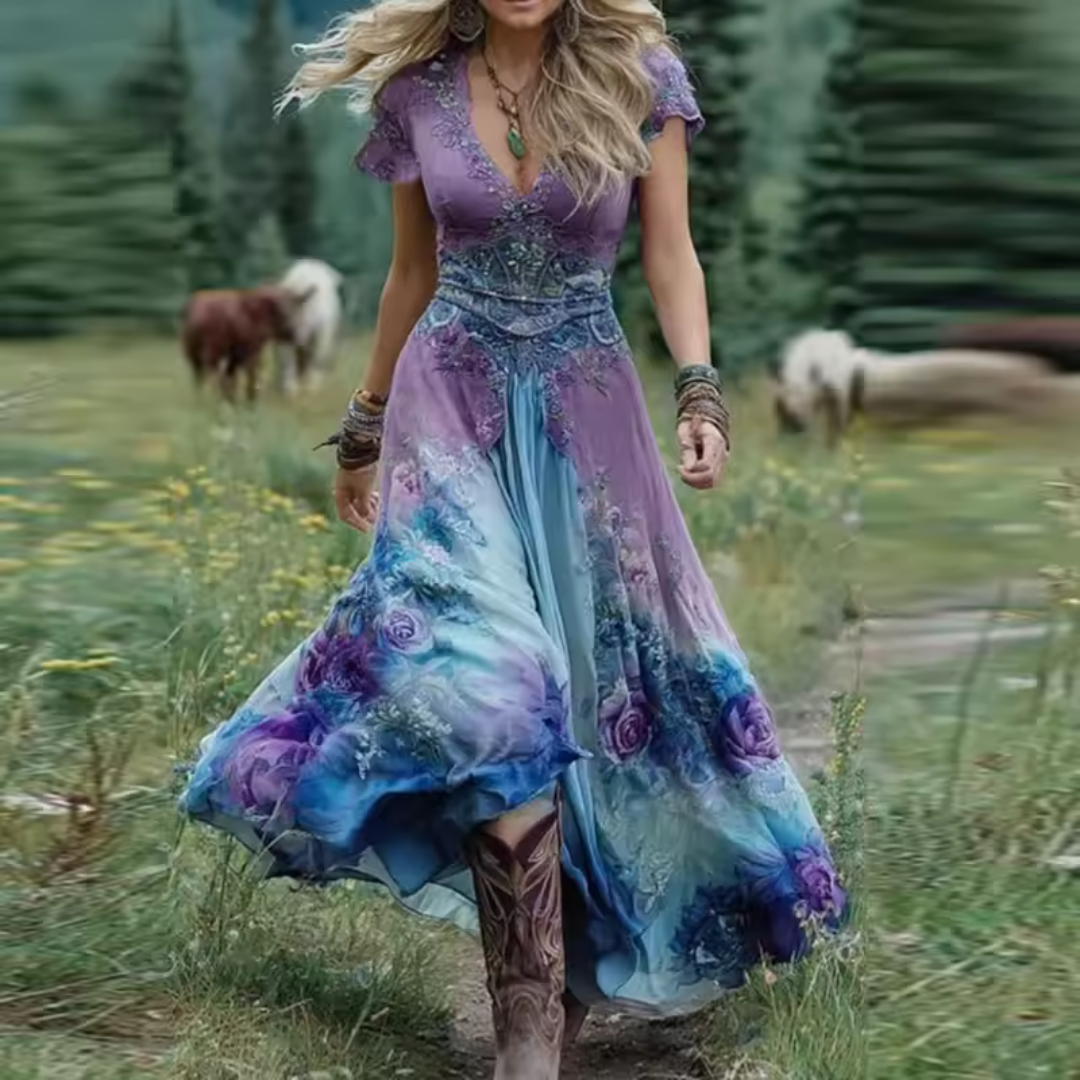 Celestine - Tailored, flowing floral dress