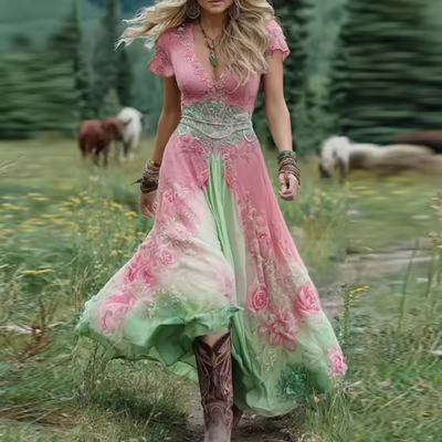 Celestine - Tailored, flowing floral dress