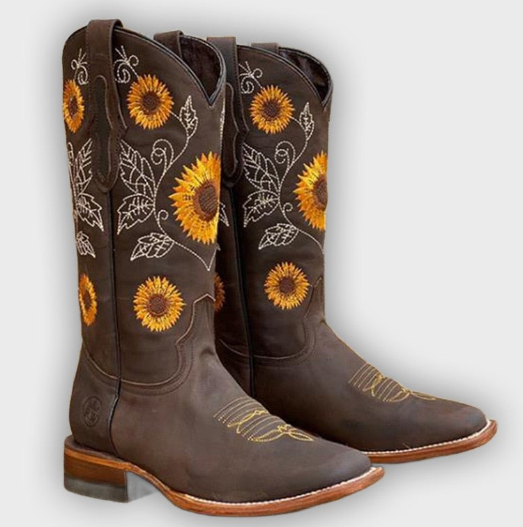 Sela - High-Heeled Floral Embroidered Boots