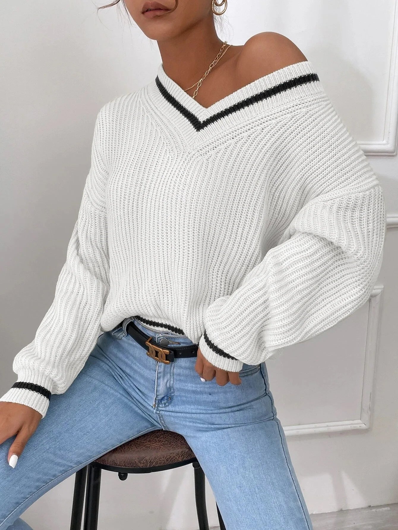 Marina - Striped Waffle Knit Sweater