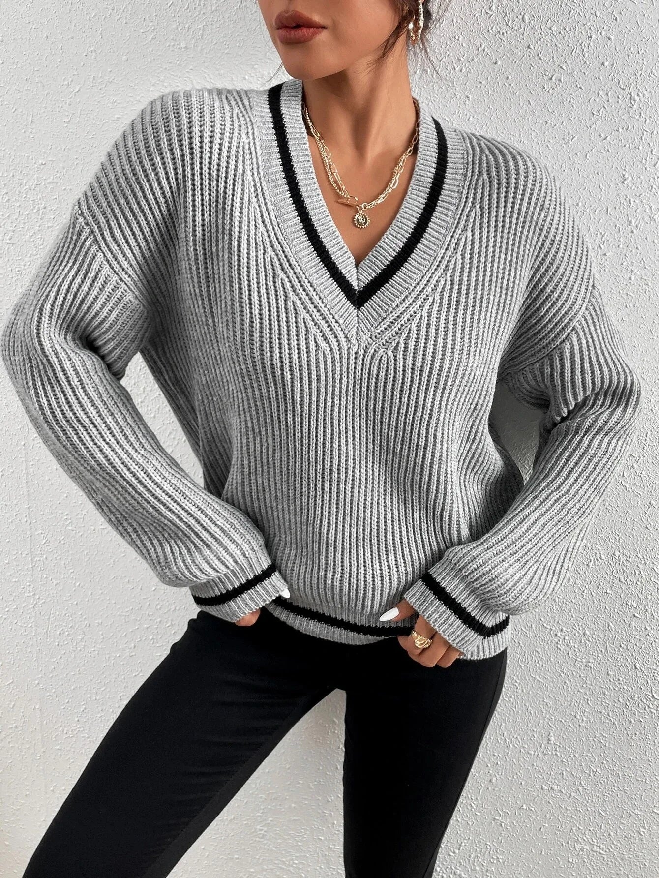 Marina - Striped Waffle Knit Sweater