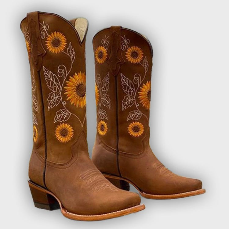 Sela - High-Heeled Floral Embroidered Boots
