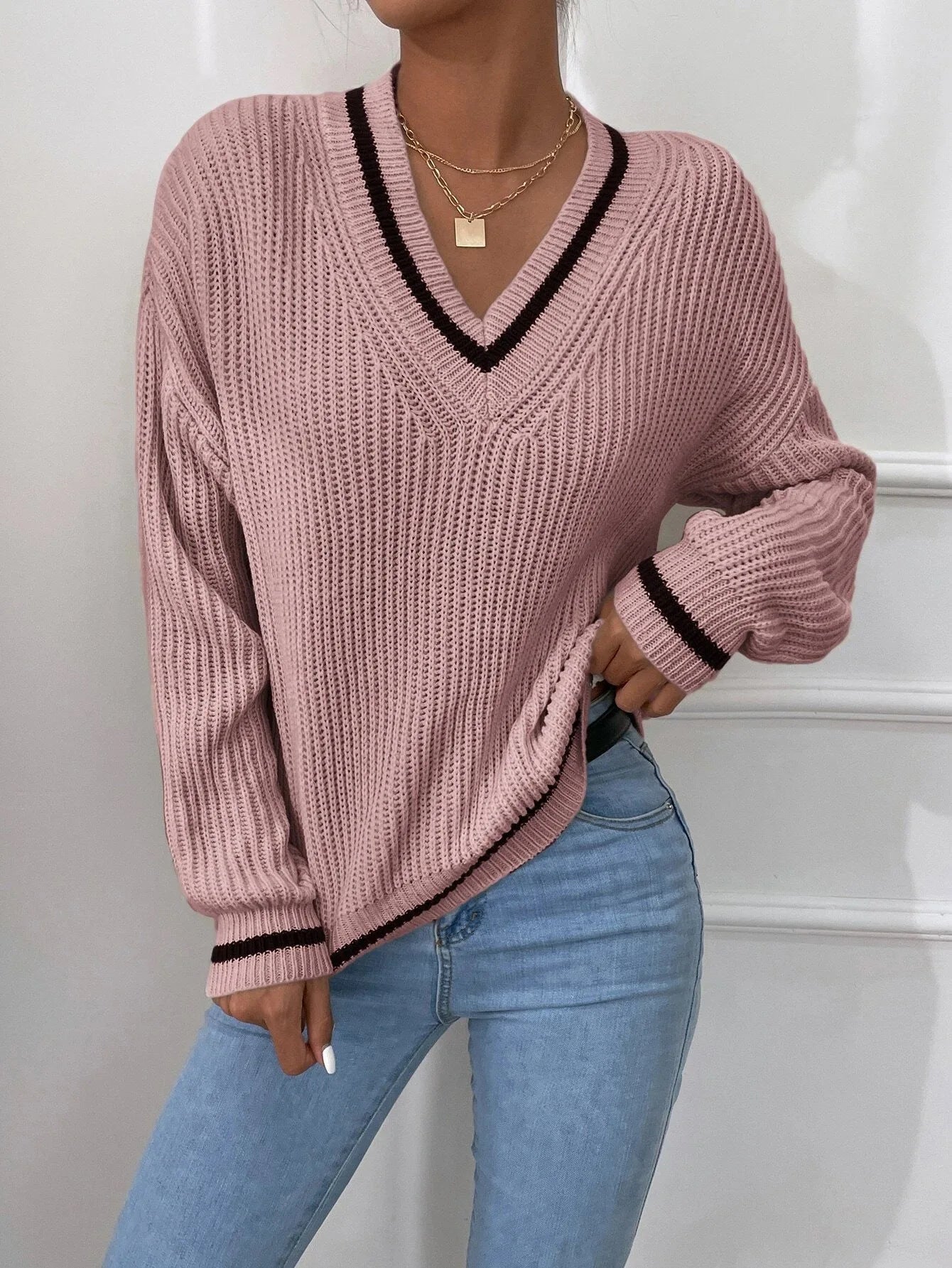 Marina - Striped Waffle Knit Sweater
