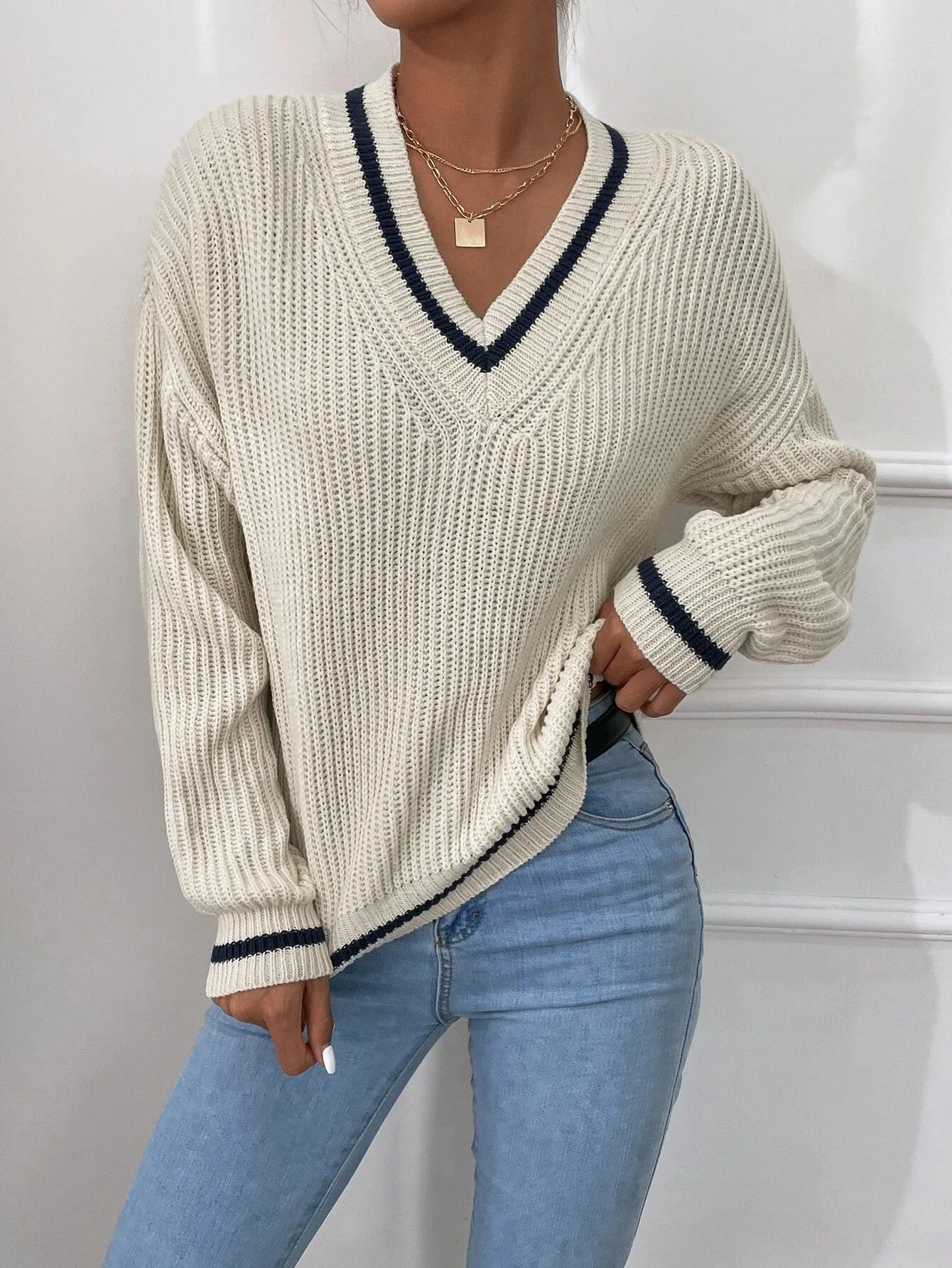 Marina - Striped Waffle Knit Sweater