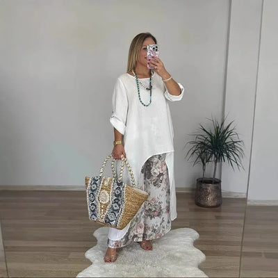 Marge - Casual loose extended top floral print pants