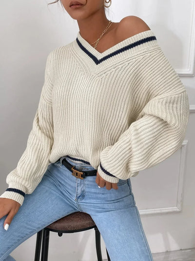 Marina - Striped Waffle Knit Sweater