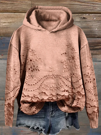 Zerelle - HOODED SWEATSHIRT WITH FLORAL EMBROIDERY