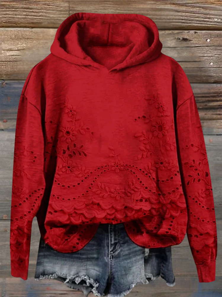 Zerelle - HOODED SWEATSHIRT WITH FLORAL EMBROIDERY