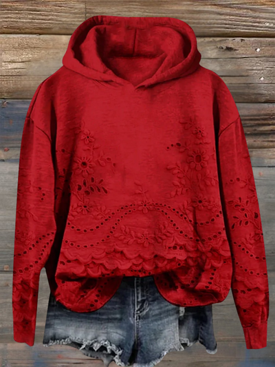 Zerelle - HOODED SWEATSHIRT WITH FLORAL EMBROIDERY