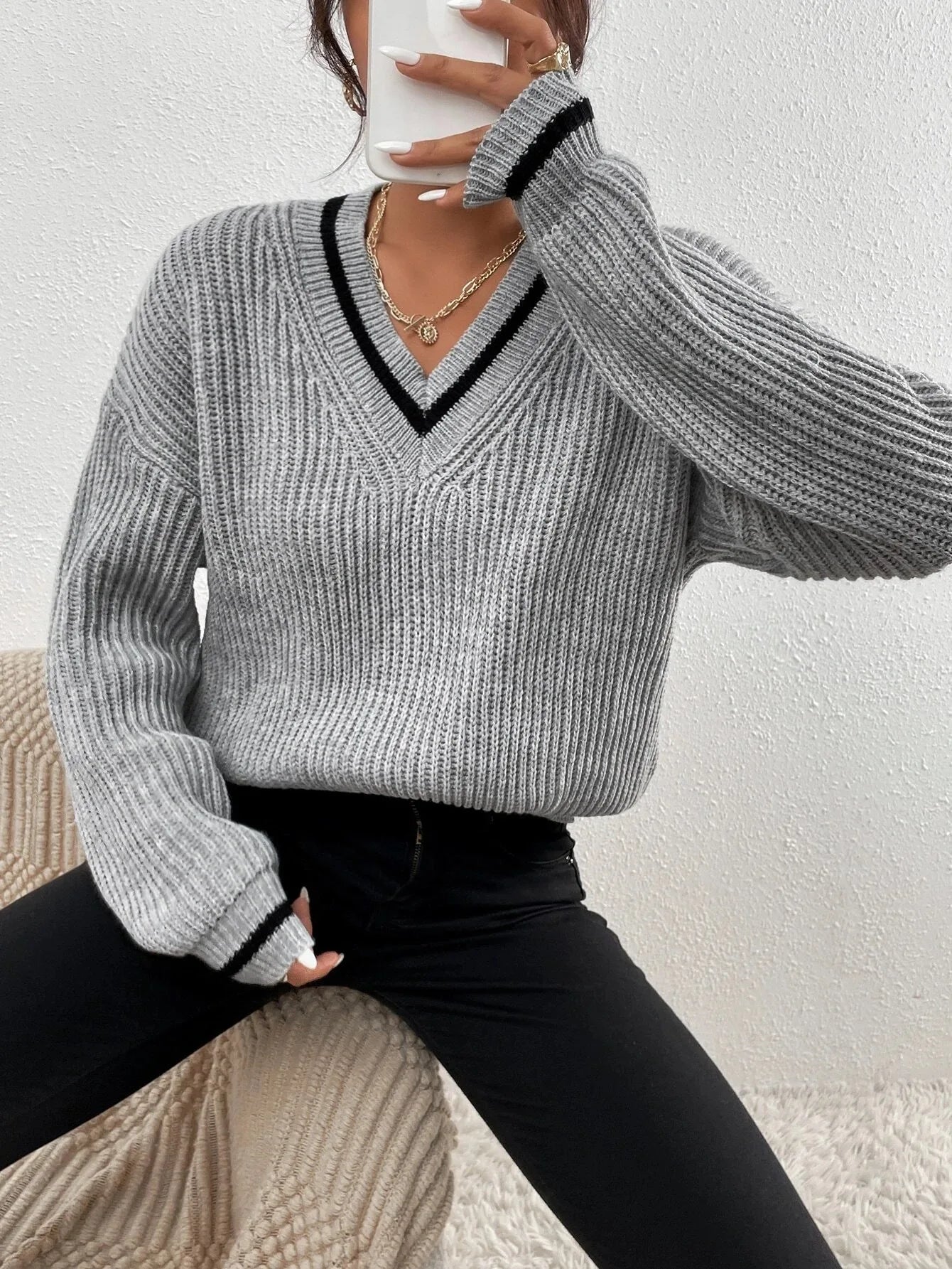 Marina - Striped Waffle Knit Sweater