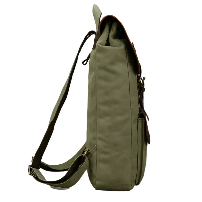 Genuine Leather & Canvas Rucksack - Vintage College Laptop Backpack