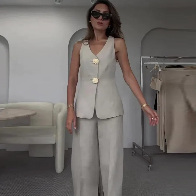 Eliza - Casual V-Neck Vest Two-piece Suit
